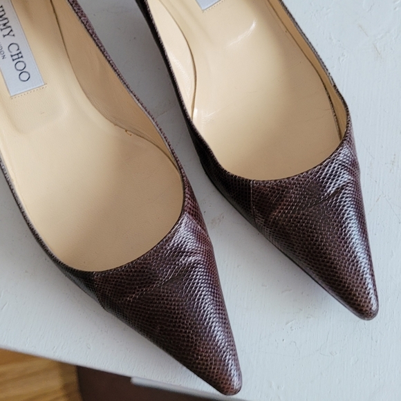 Jimmy Choo pointed toe Amelia kitten heel snake embossed multi leather low pump - Picture 5 of 14